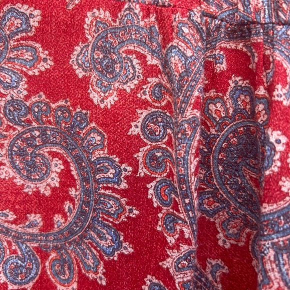 Lucky brand peasant top S paisley print red/blue tasseled boho hippie pleated - Picture 7 of 11